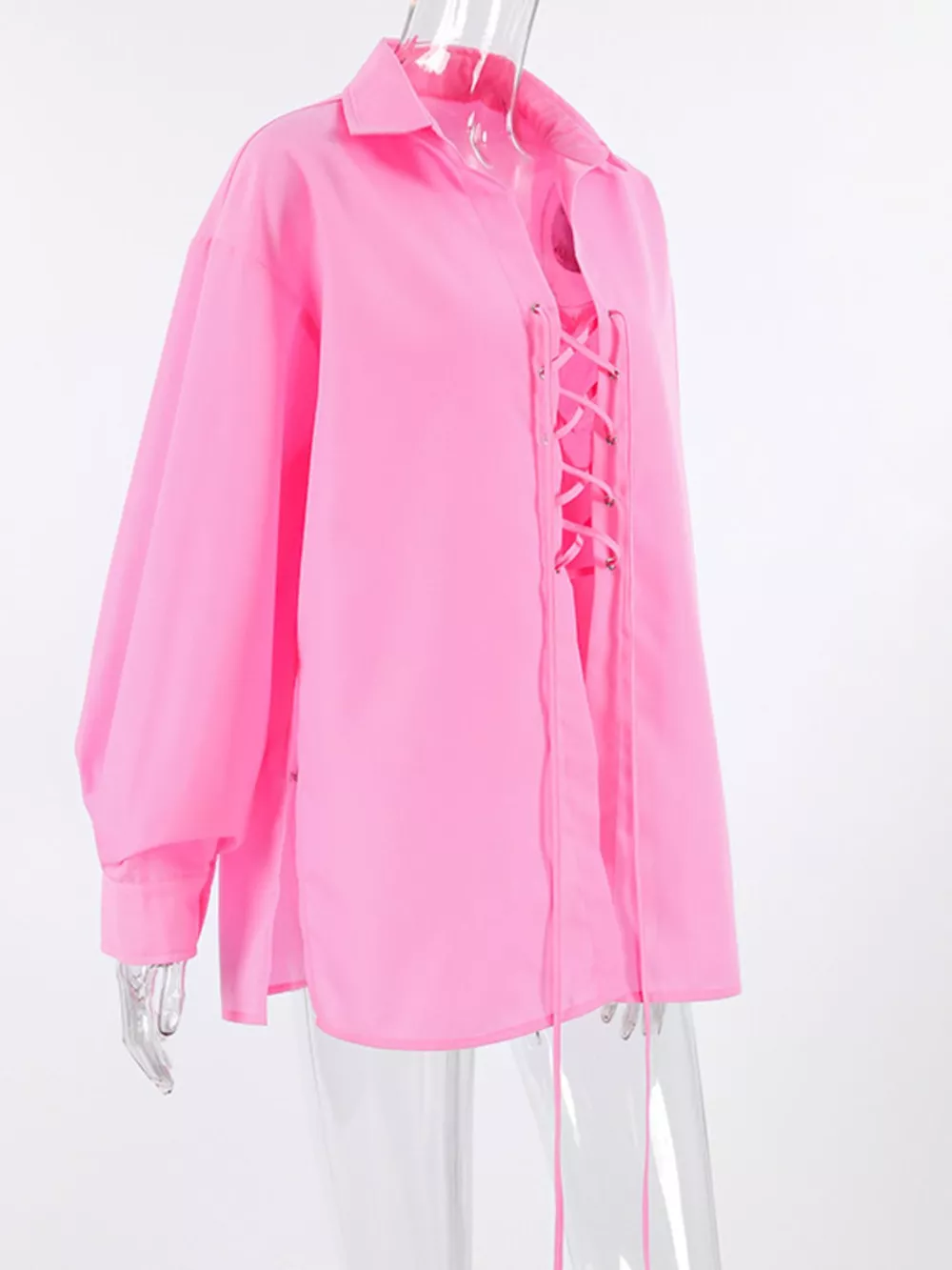 Lace-Up Front Oversized Shirt, image 9
