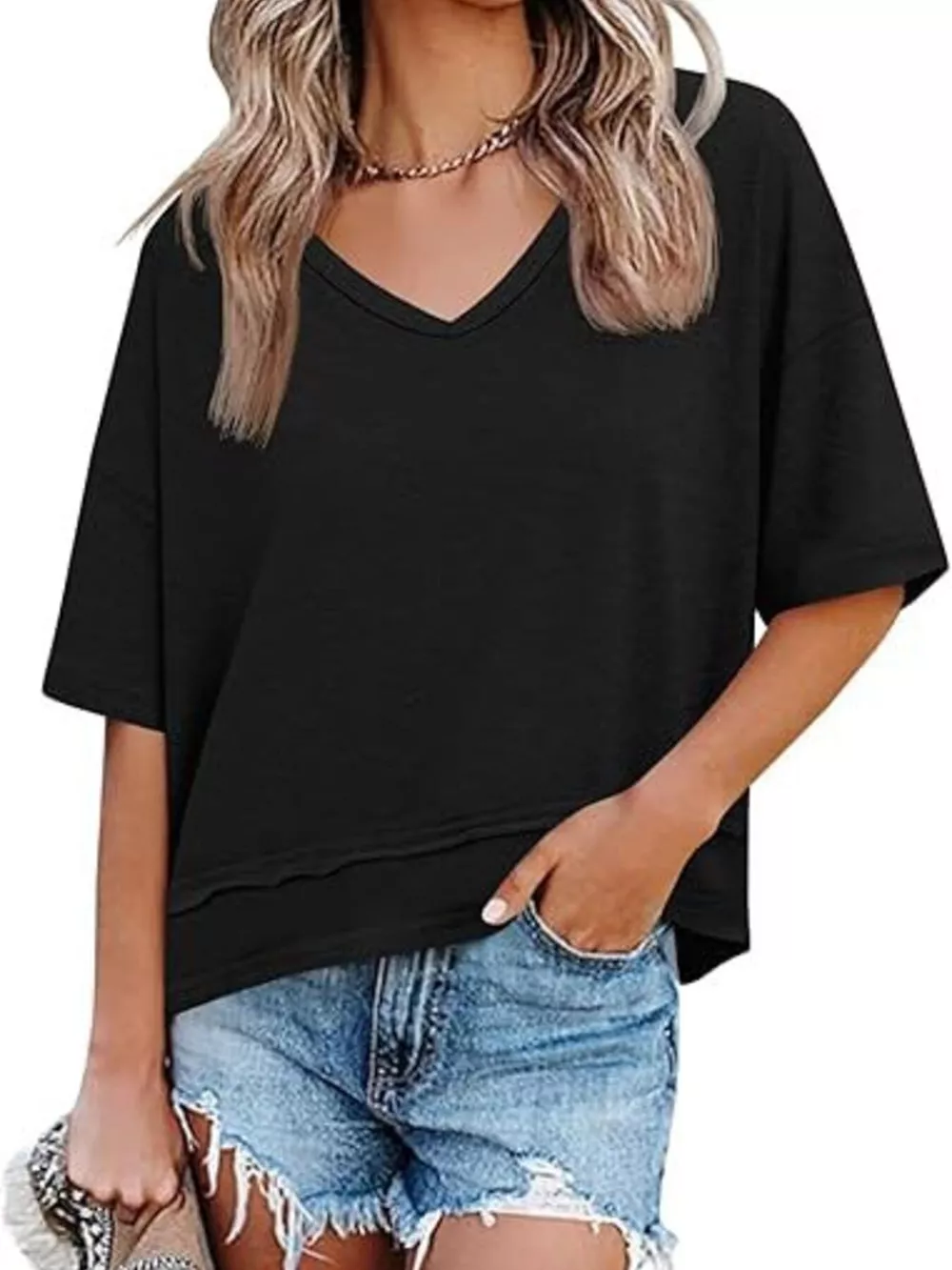 V-Neck Relaxed Fit Solid Color T-Shirt, image 26