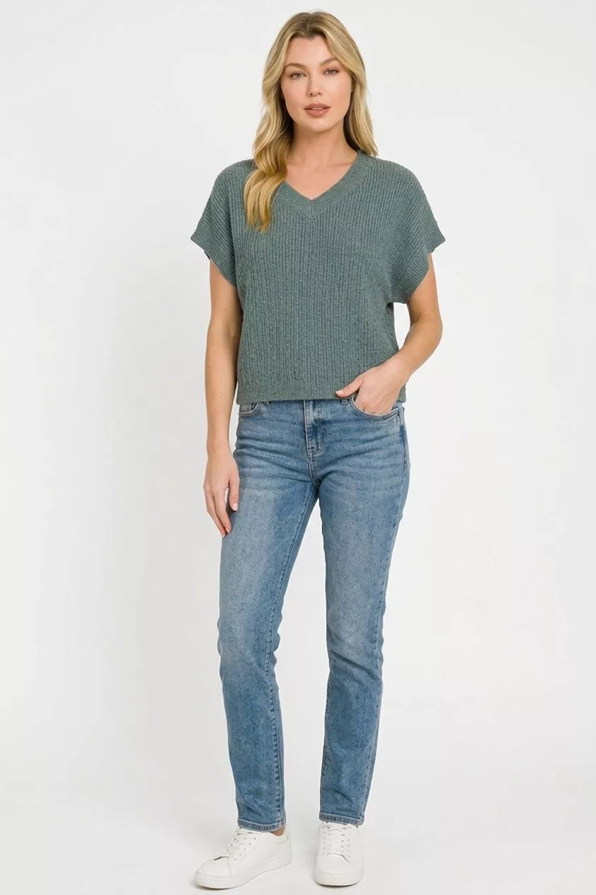 Textured Knit V-Neck Cropped Sweater, image 4