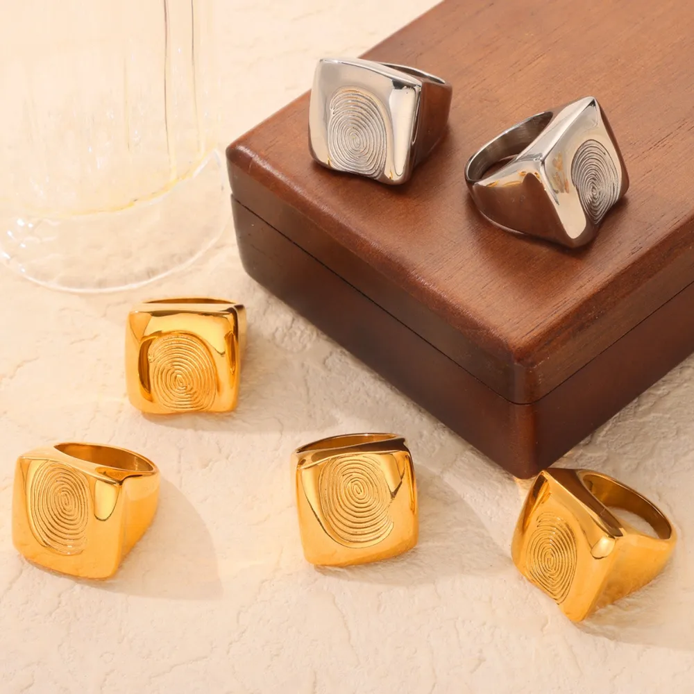 Titanium Steel Fingerprint Signet Ring, image 2