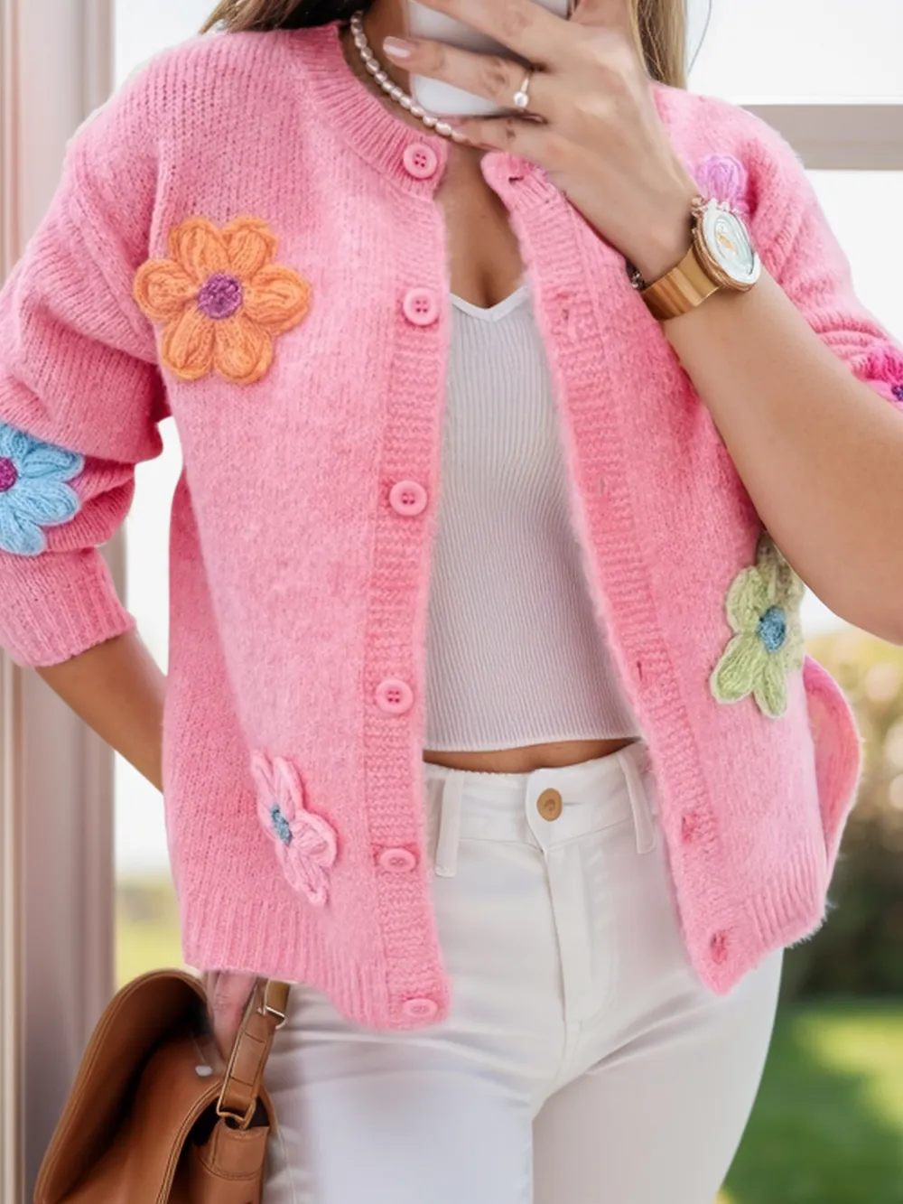 Flower Dropped Shoulder Long Sleeve Cardigan, image 6