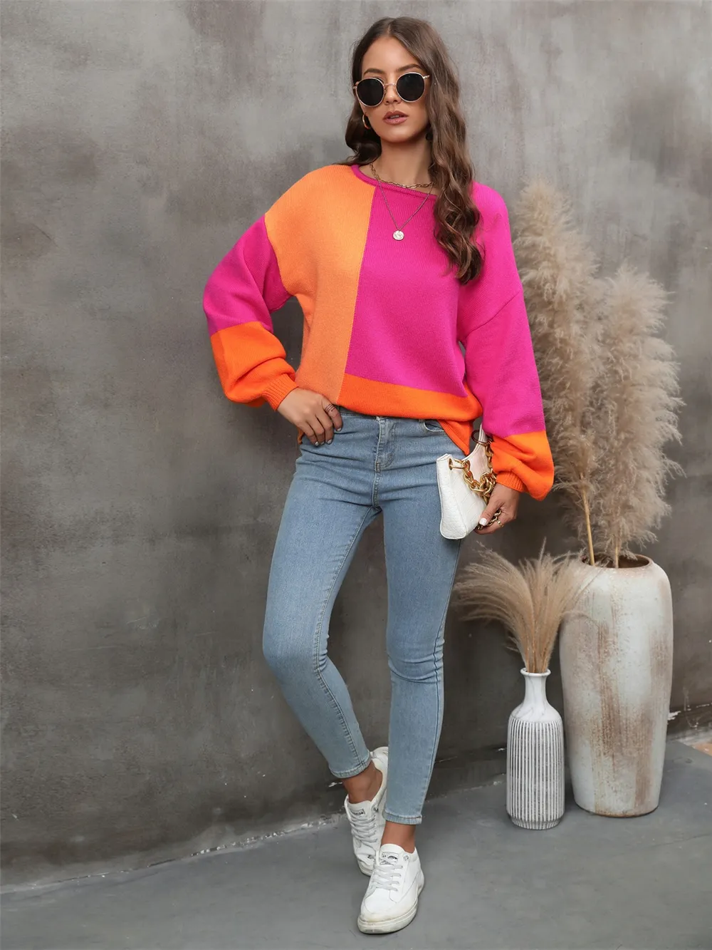 Color Block Round Neck Sweater, image 5