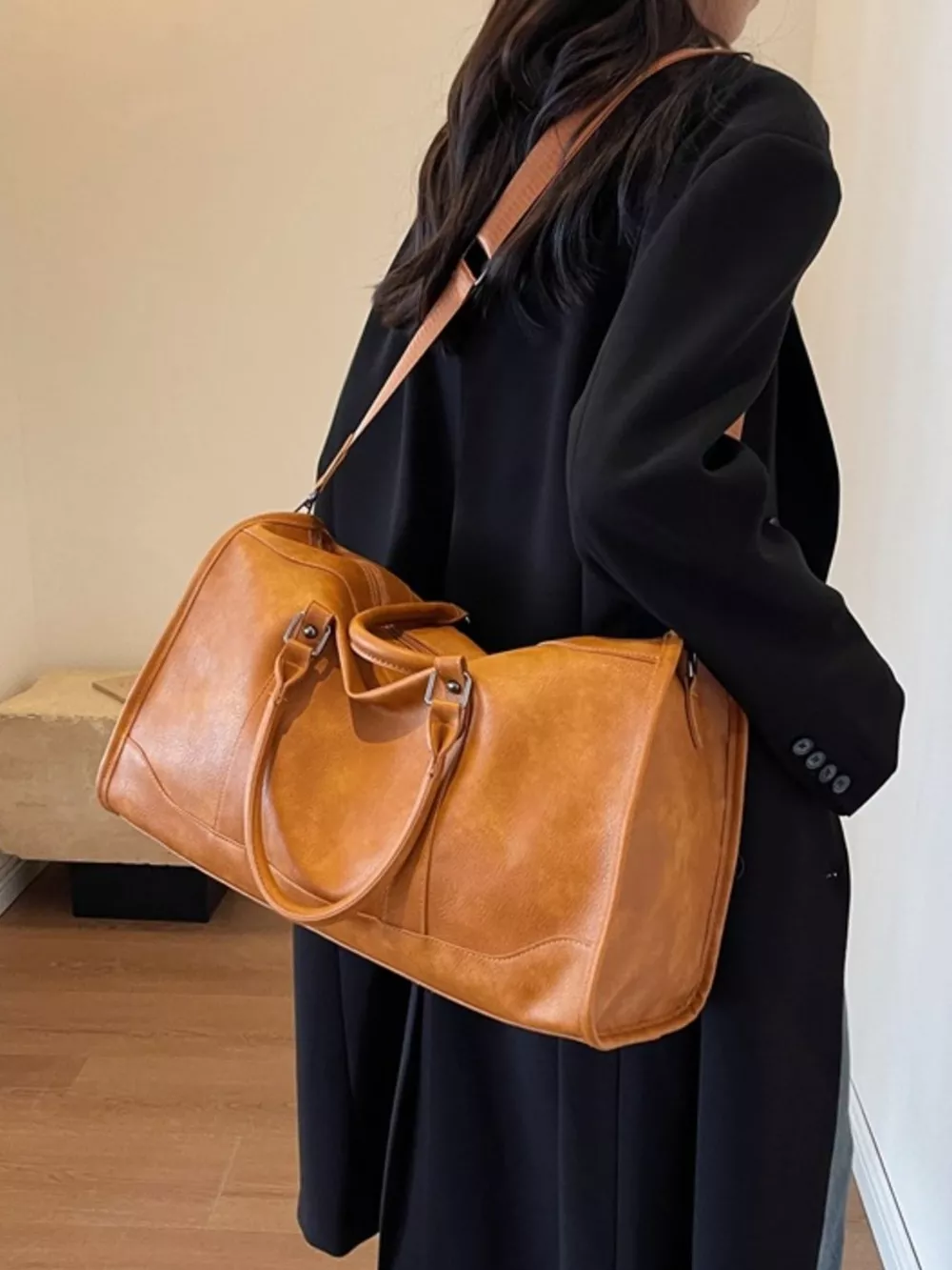 Vintage Leather Duffle Bag, image 2