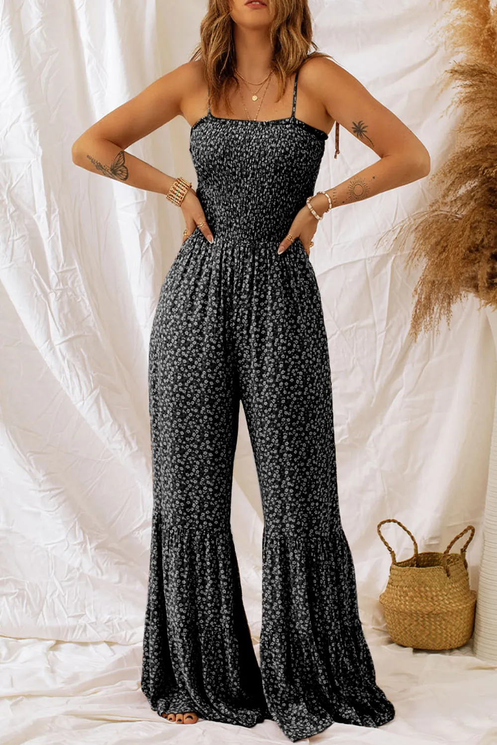 Floral Spaghetti Strap Wide Leg Jumpsuit, image 3