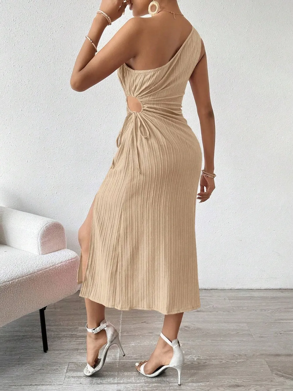 Side Slit Cutout Single Shoulder Dress, image 11