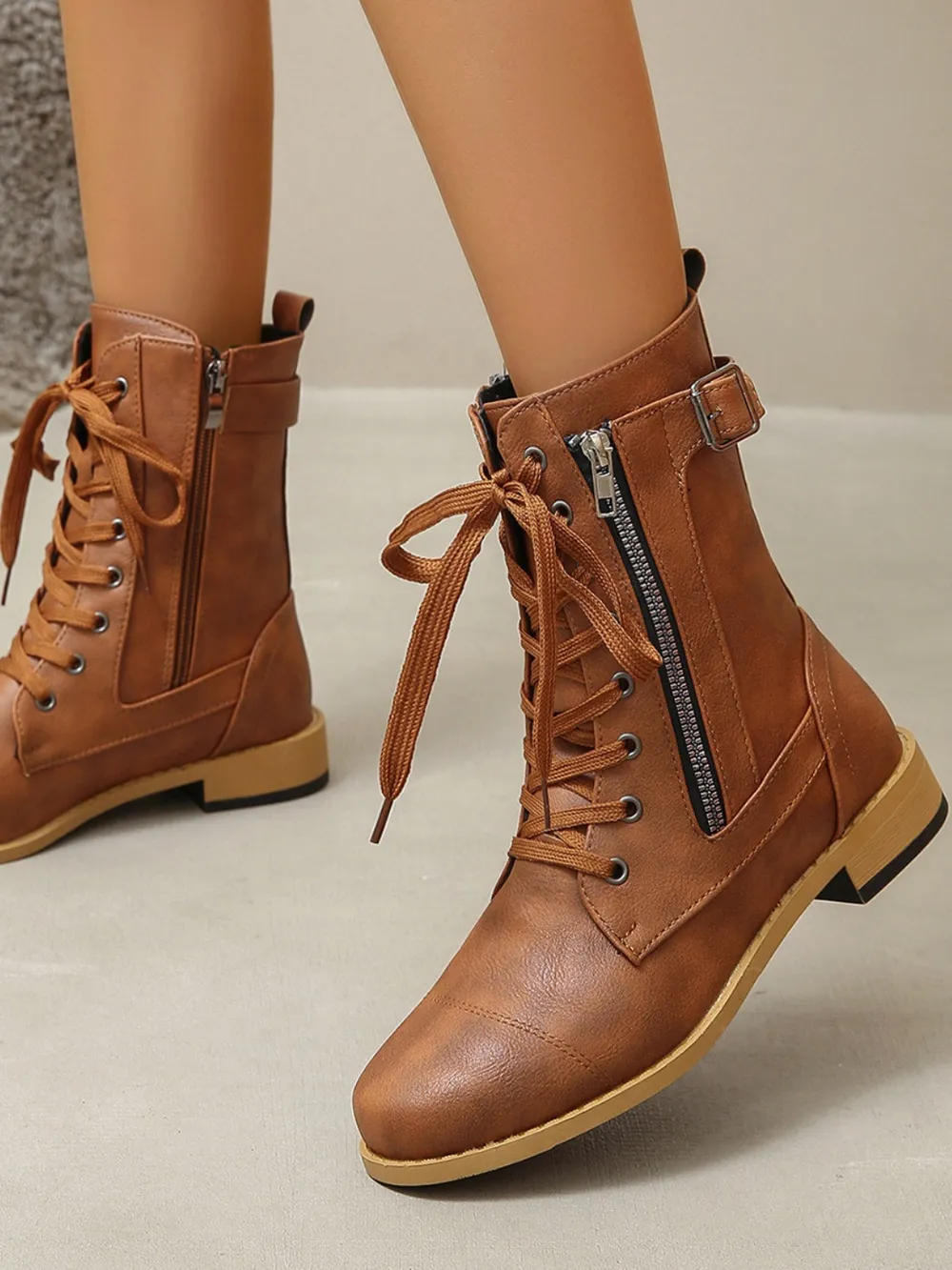 PU Leather Lace-Up Boots, image 5