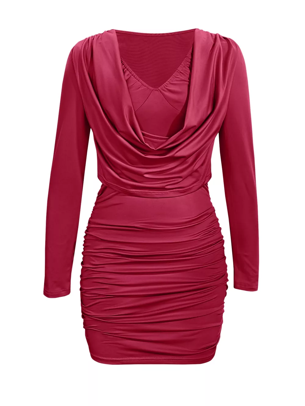 Draped V-Neck Long Sleeve Bodycon Mini Dress