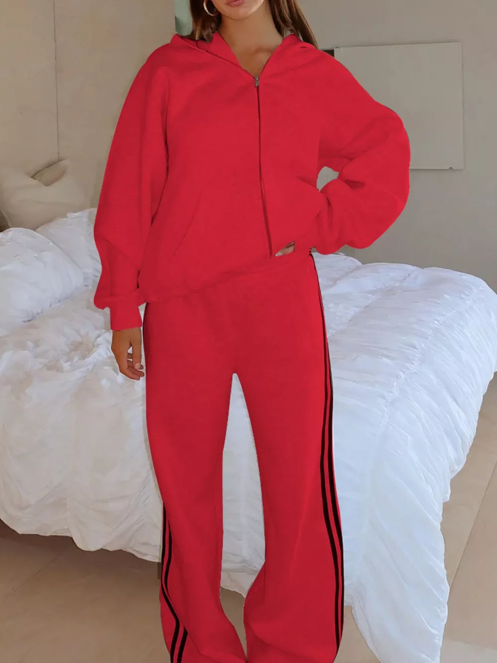 Zip Up Hoodie and Striped Pants Set, image 8