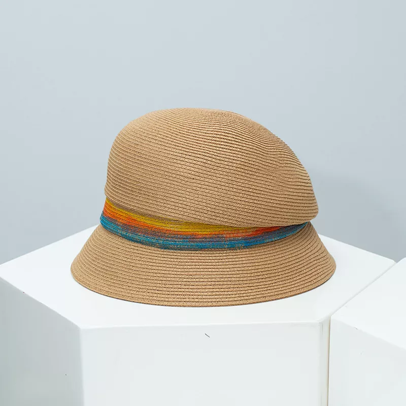 Straw Cloche Hat with Colorful Band, image 2