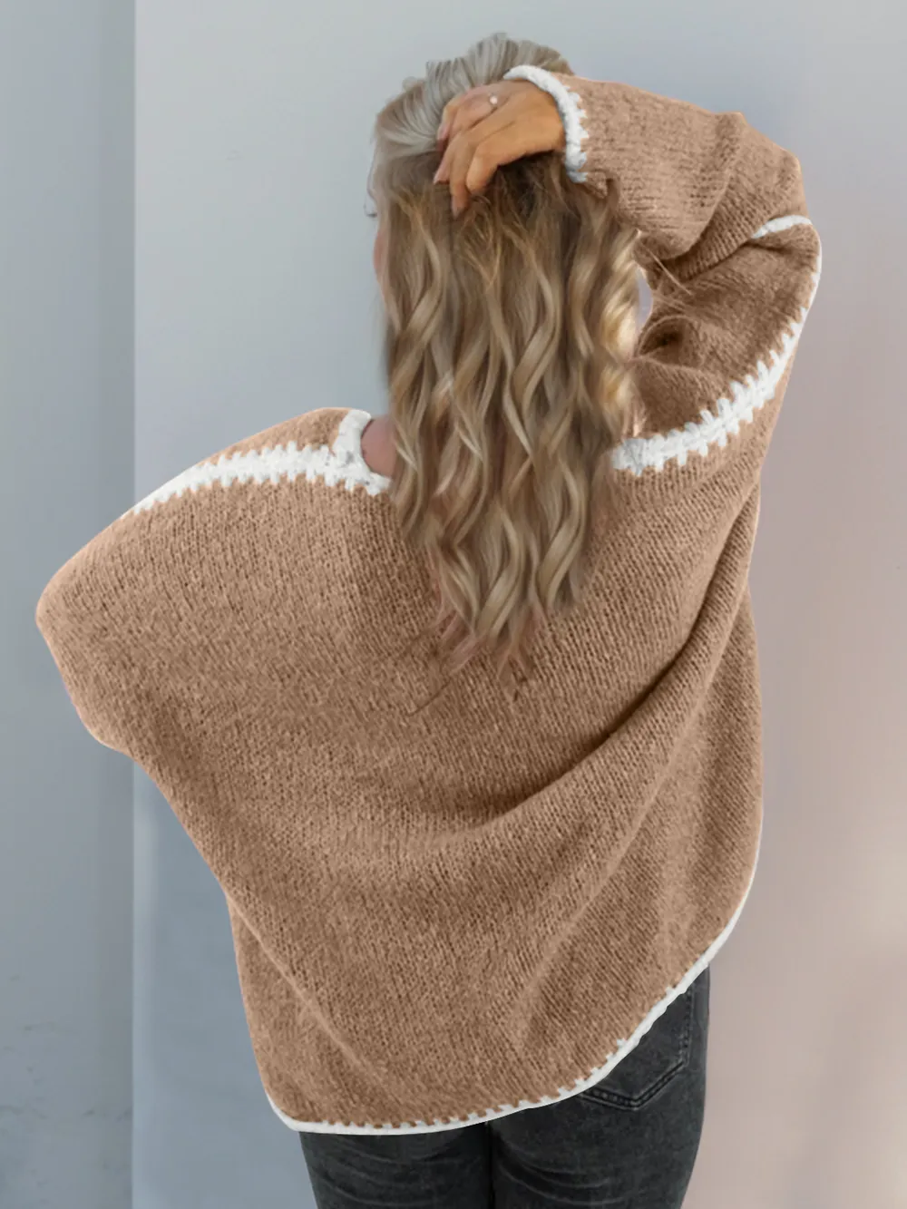 Contrast Open Front Dropped Shoulder Cardigan, image 4