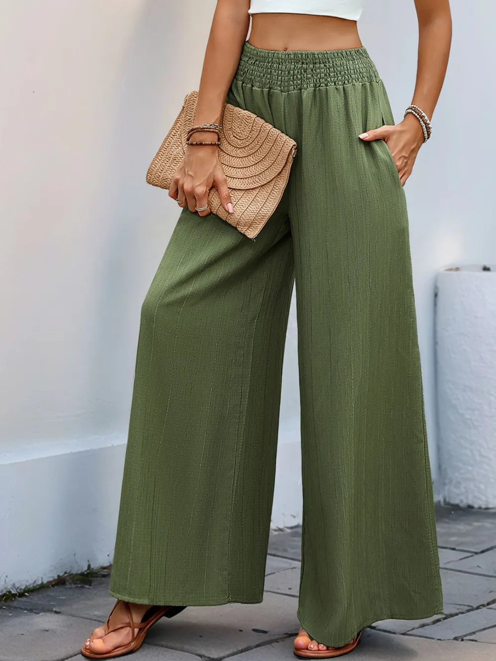 Smocked Wide Leg Pants, image 6