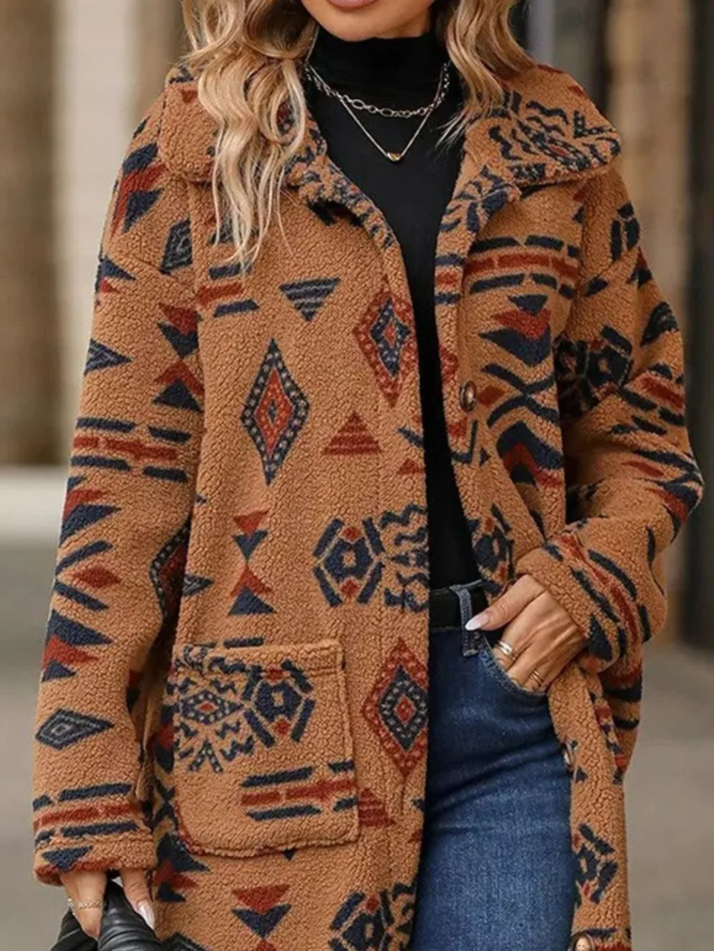 Geometric Button Up Longline Coat, image 7