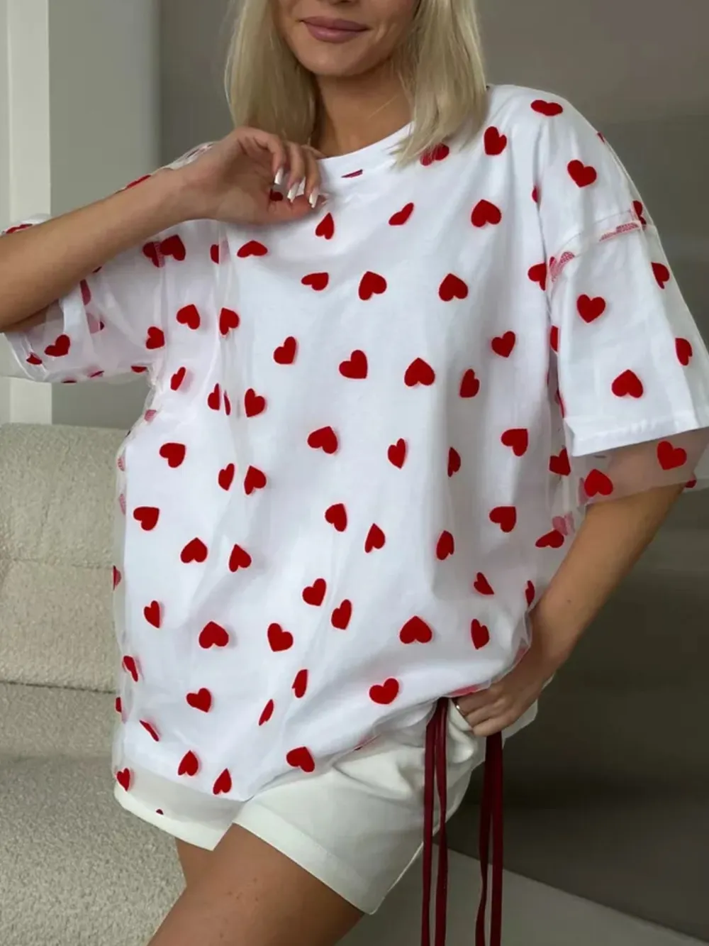 Heart Print Oversized T-Shirt, image 13