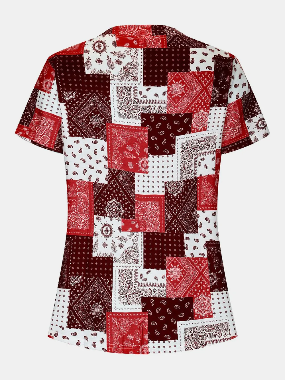 Printed Notched Short Sleeve Blouse, image 3