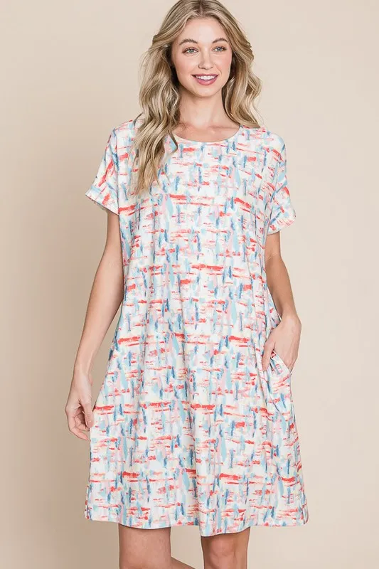 Printed Round Neck Short Sleeve Tee Dress, image 2