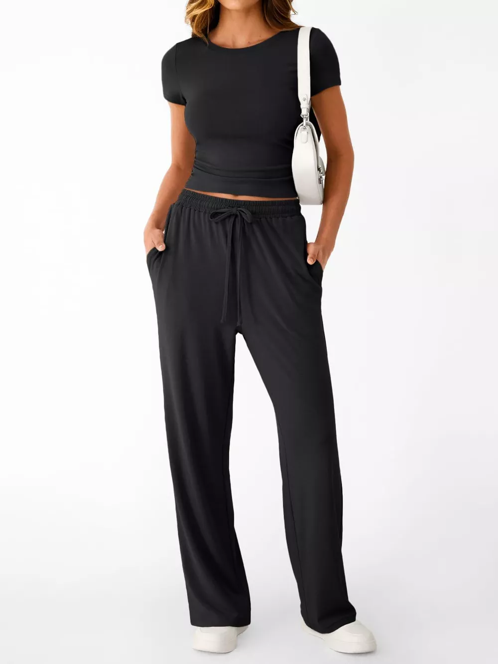 Round Neck Short Sleeve Tee and Pants Set, image 7