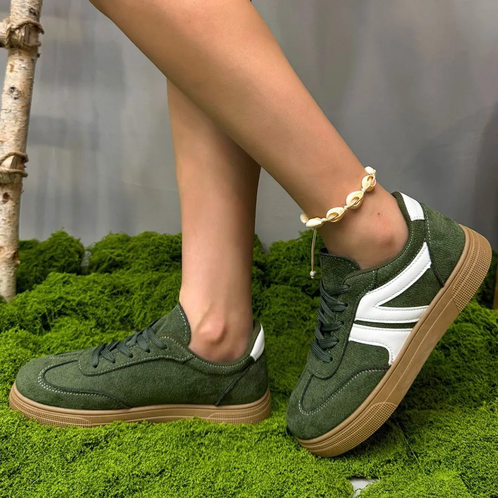 Lace Up Round Toe Contrast Sneakers, image 6