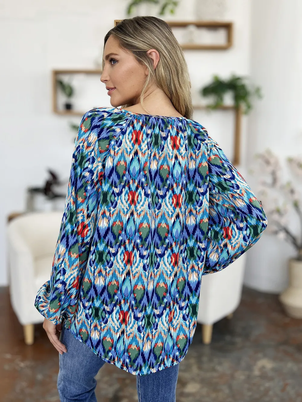 Full Size Printed Balloon Sleeve Blouse, image 25
