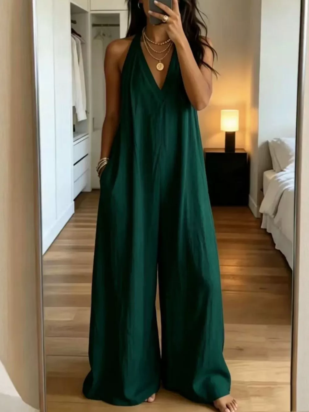 Full Size Halter Neck Wide-Leg Jumpsuit Plus Size, image 7