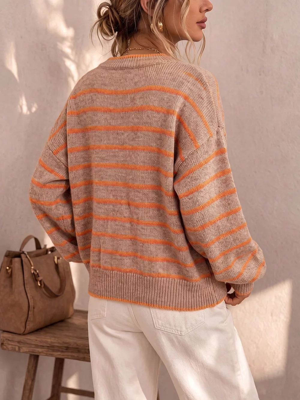 Striped Button-Down Knit Cardigan, image 8