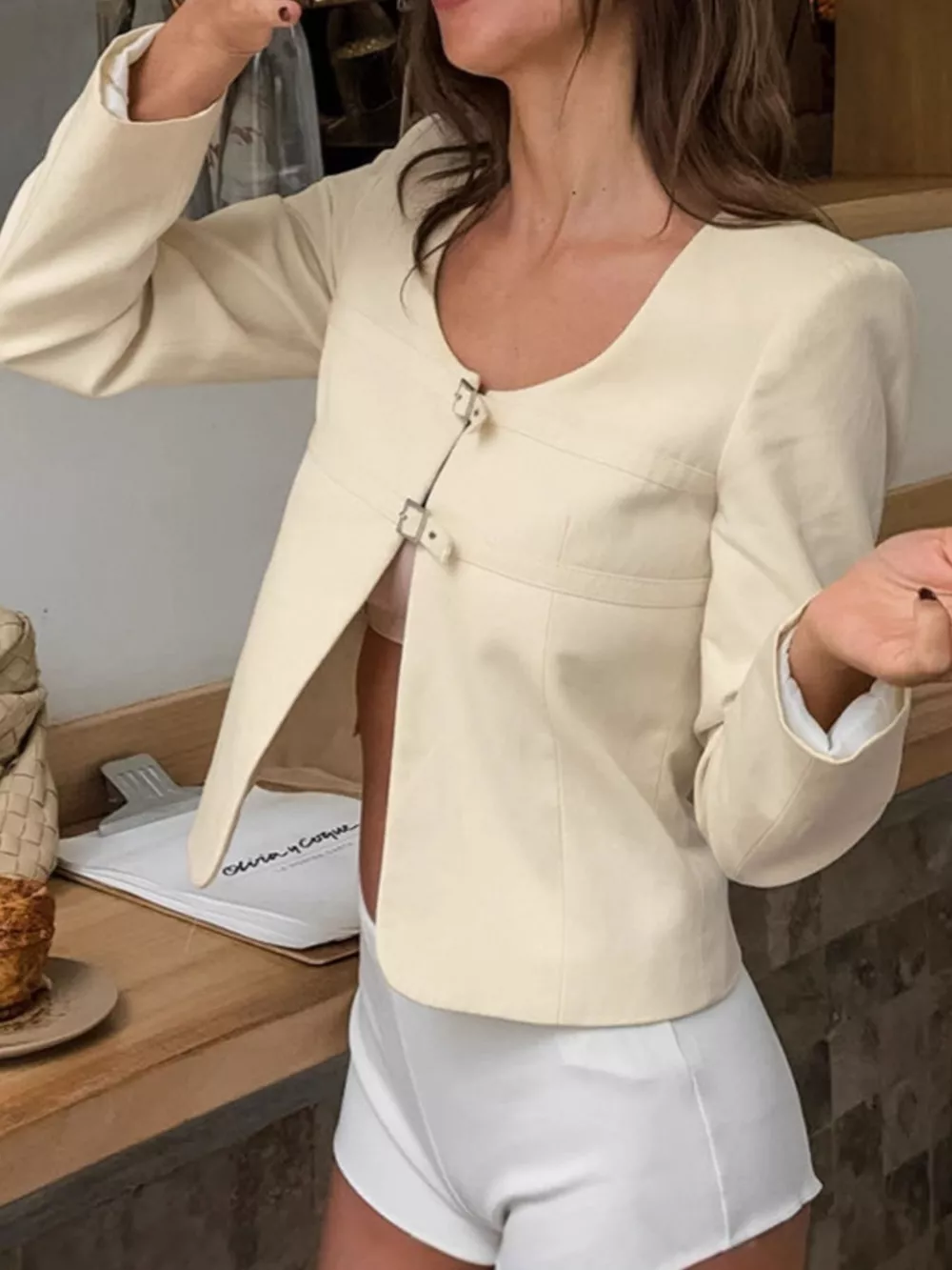 Buckle-Front Cropped Jacket, image 3