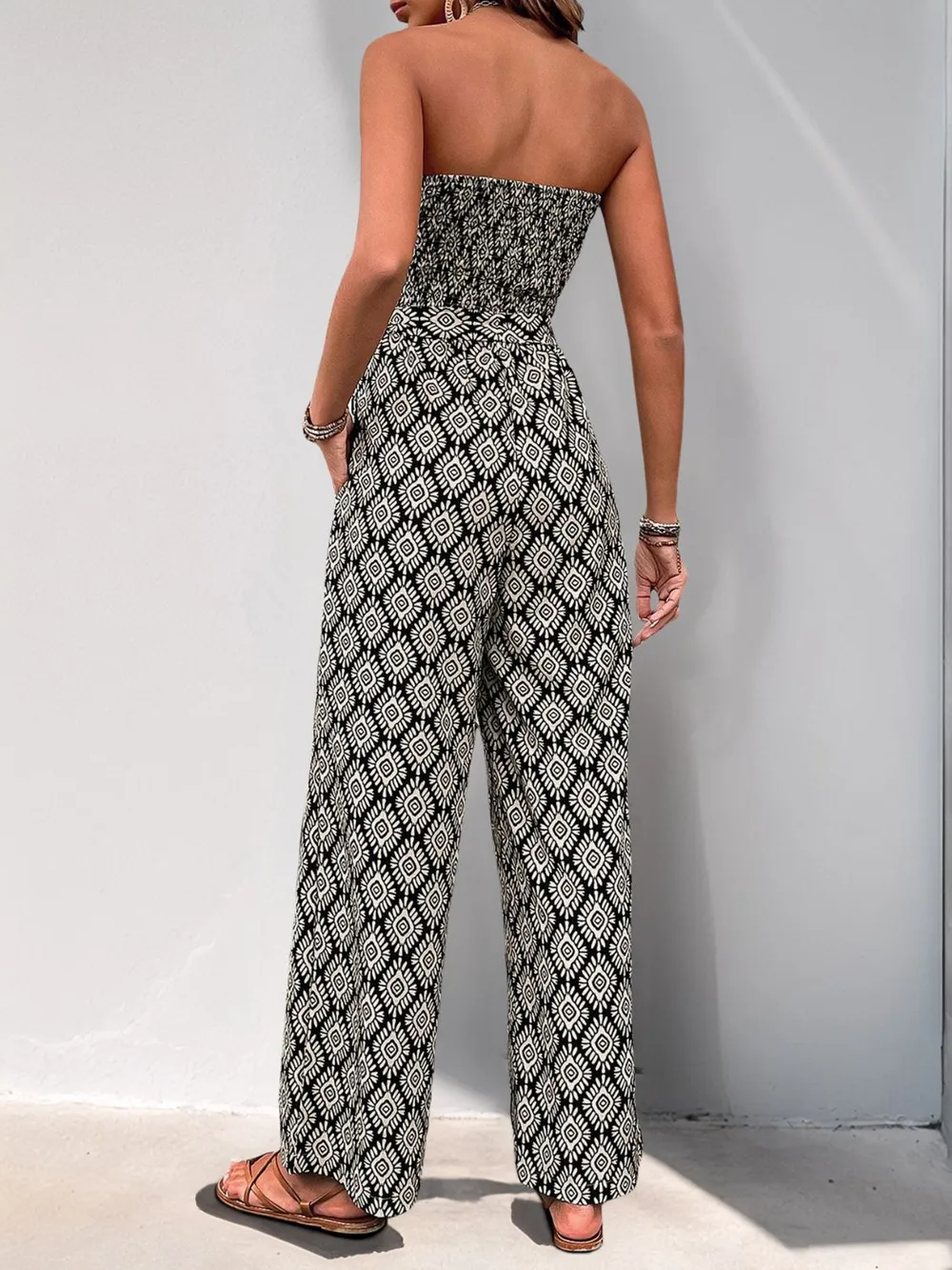 Printed Smocked Sleeveless Jumpsuit, image 6