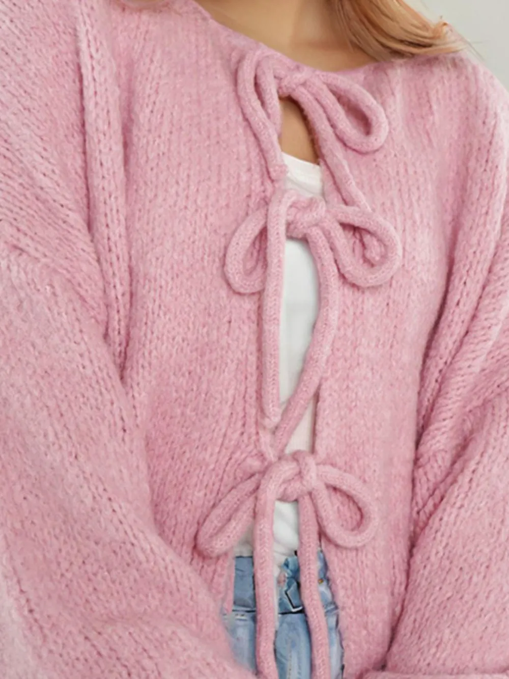 Cozy Bow-Tie Front Knit Cardigan, image 30