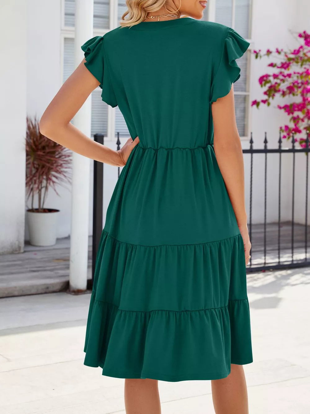 Ruffled Notched Tiered Midi Dress, image 29