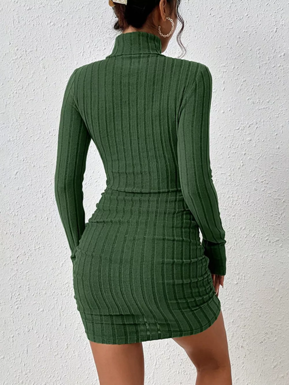 Turtleneck Ribbed Bodycon Mini Dress, image 32