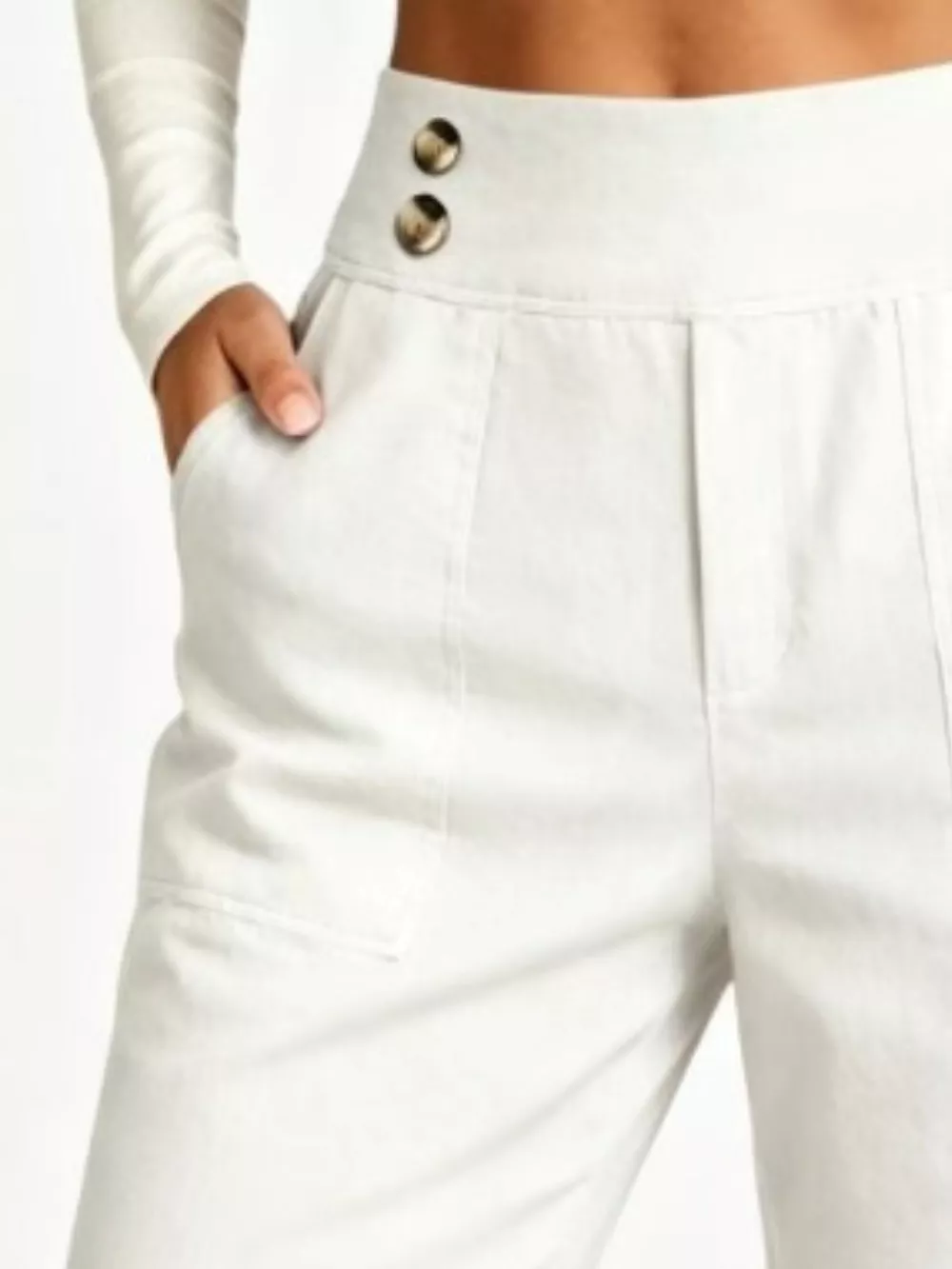 Full Size High-Waisted Button-Detail Cropped Pants Plus Size, image 2