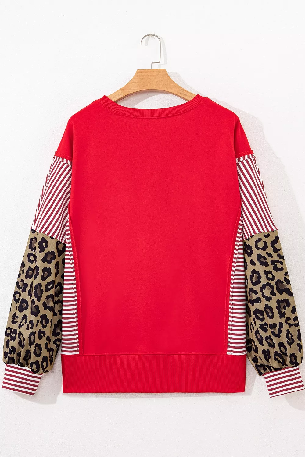Leopard and Striped Patchwork Sleeves Sweatshirt, image 7