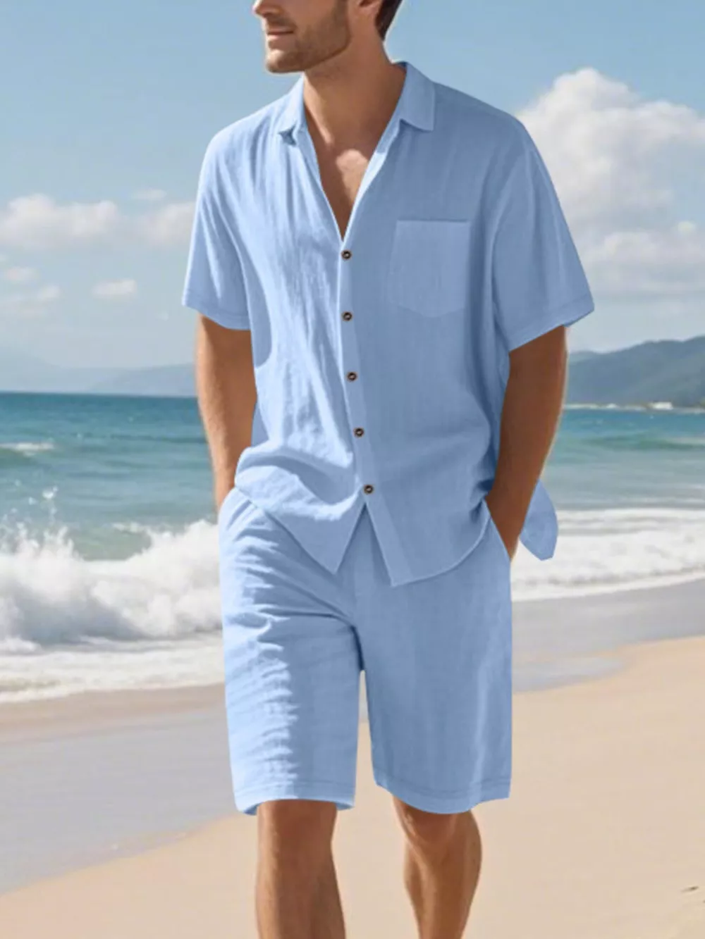 Men's Full Size Casual Button Up Shirt and Shorts Set Plus Size, image 13