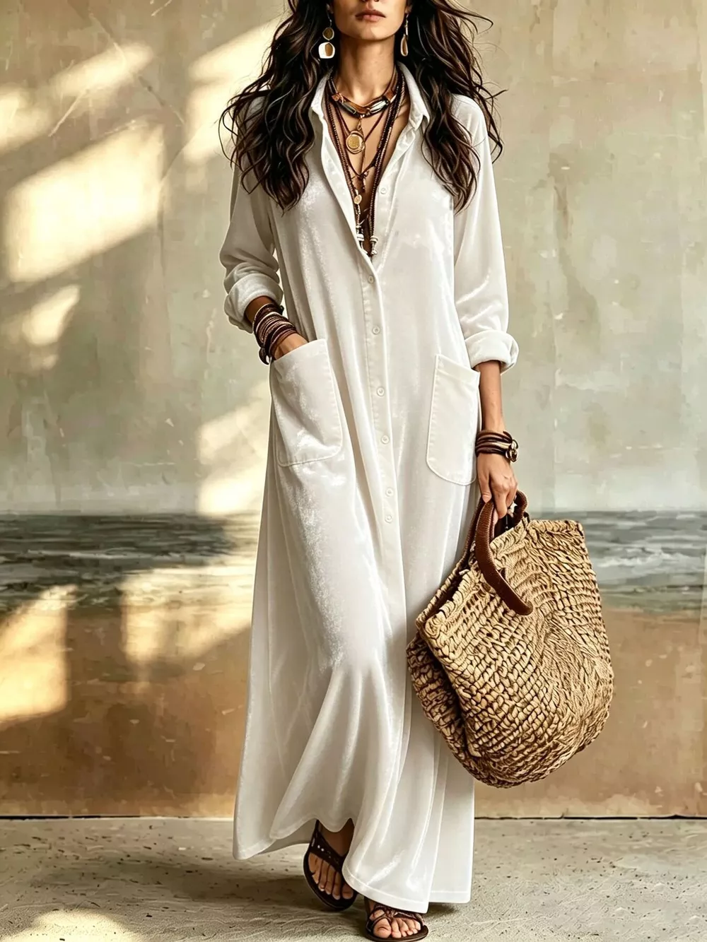 Bohemian Velvet Button-Down Maxi Dress, image 4
