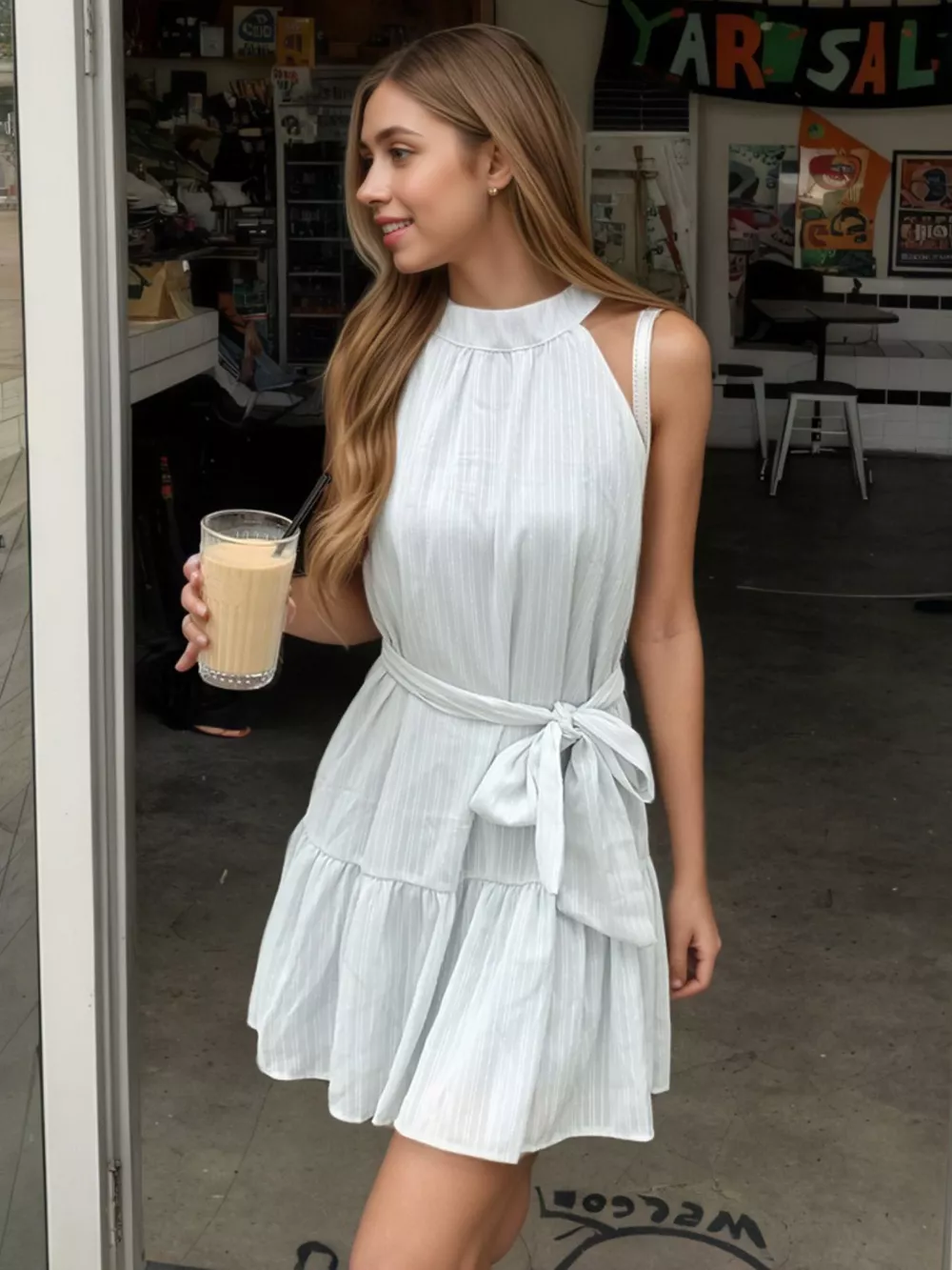 Sleeveless Tie Waist Mini Dress, image 10