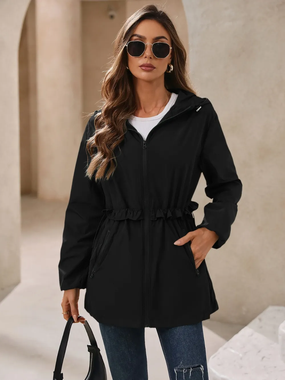 Outdoor Waterproof Long Sleeve Hooded Windbreaker, image 28