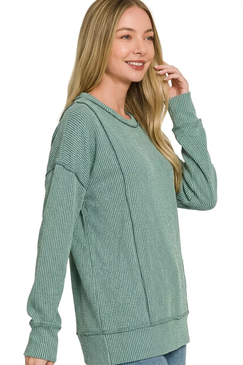 Zenana Corded Rib Long Sleeve Round Neck Top, image 3
