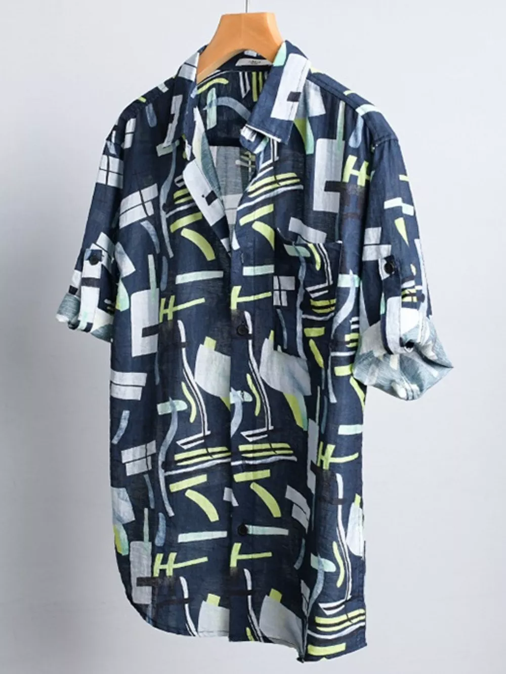Men's Plus Size Geometric Print Casual Short Sleeve Shirt, image 3