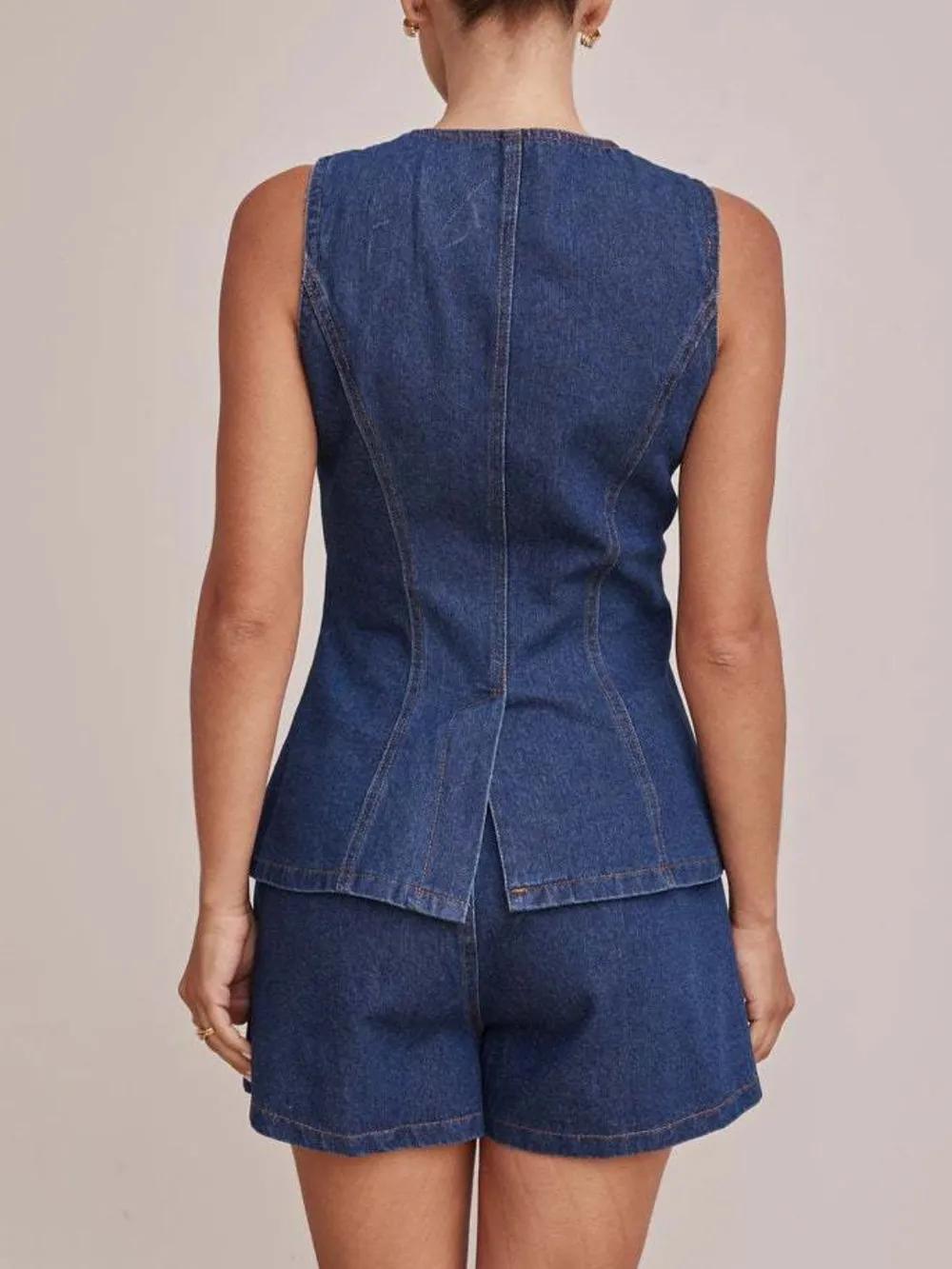 Button Down Vest and Shorts Denim Set, image 7