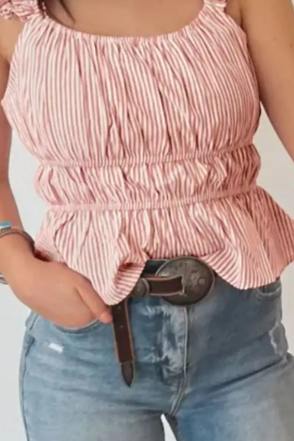 Striped Ruffle Sleeve Smocked Blouse, image 3