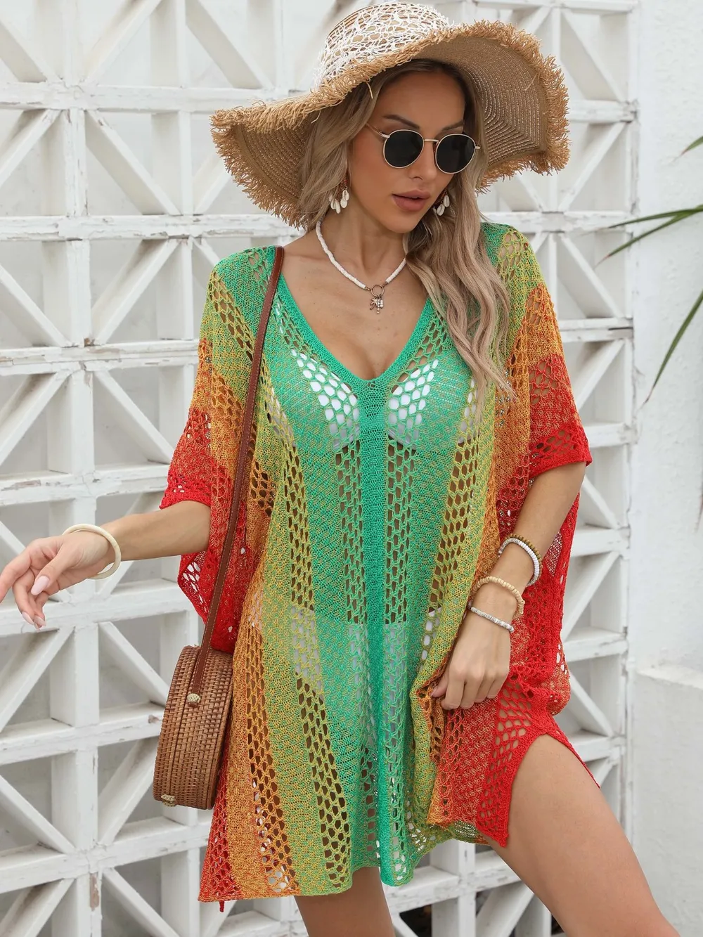 Rainbow Gradient Crochet Beach Cover Up, image 19