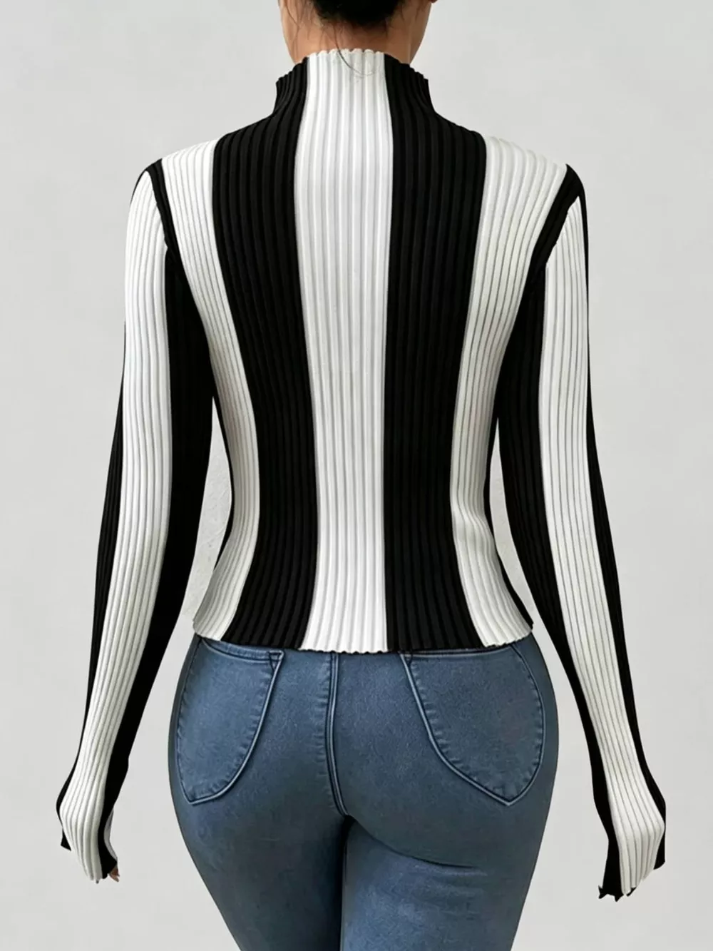 Color Block Turtleneck Ribbed Knit Top, image 3
