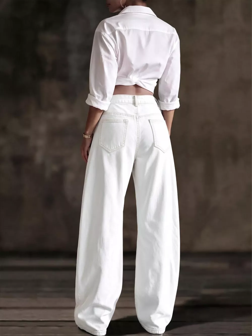 Decorative Button Wide Leg Jeans, image 13