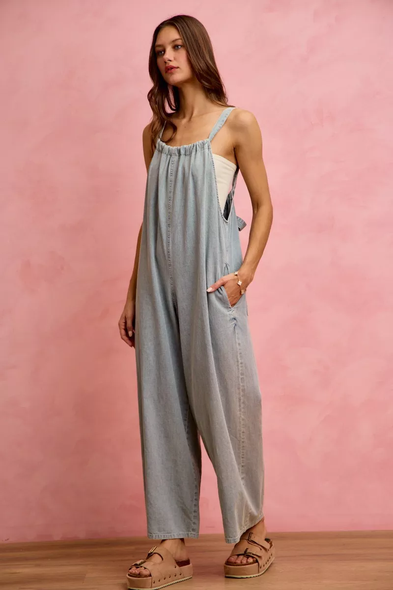 Wide Leg Lightweight Denim Overalls, image 4