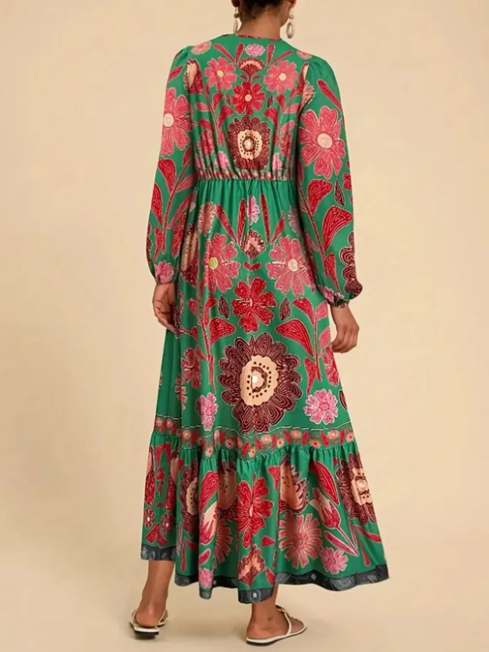 Floral Tie Waist Long Sleeve Dress, image 28
