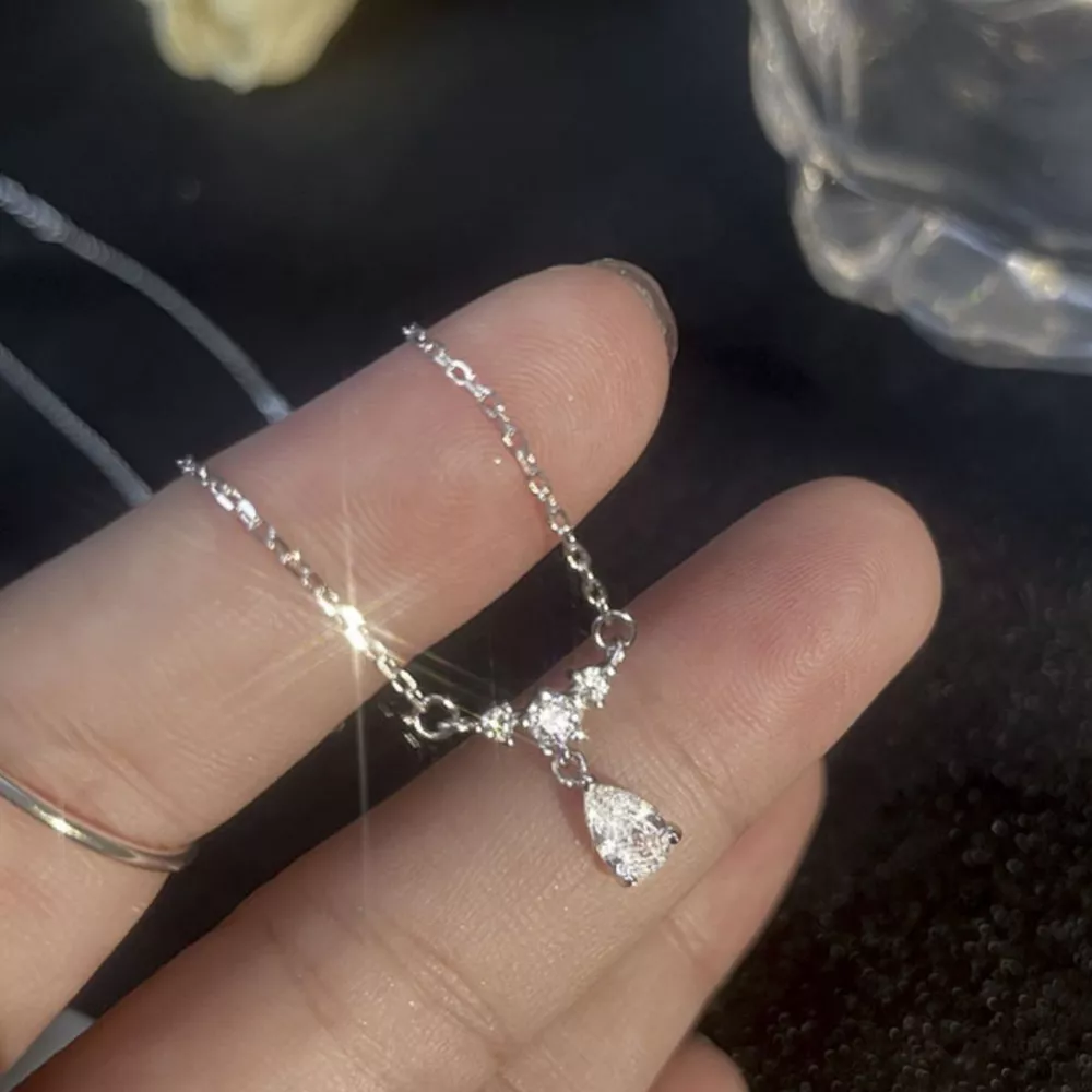 925 Sterling Silver Zircon Teardrop Necklace, image 4