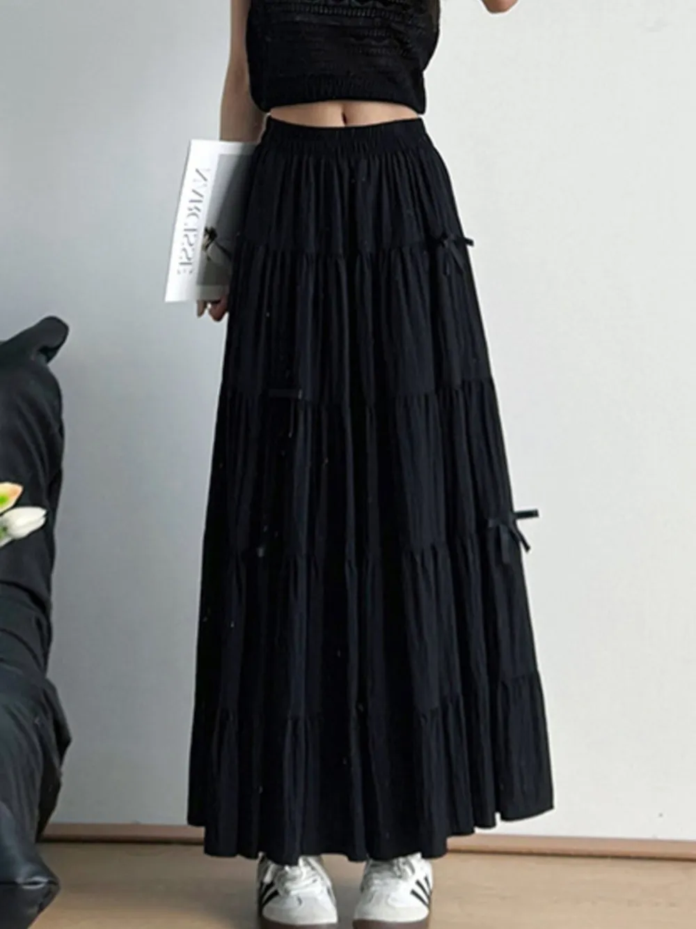 Tiered Elastic Waist Maxi Skirt, image 9