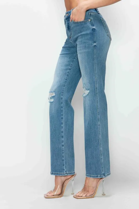 Full Size Distressed High Rise Straight Jeans, image 14