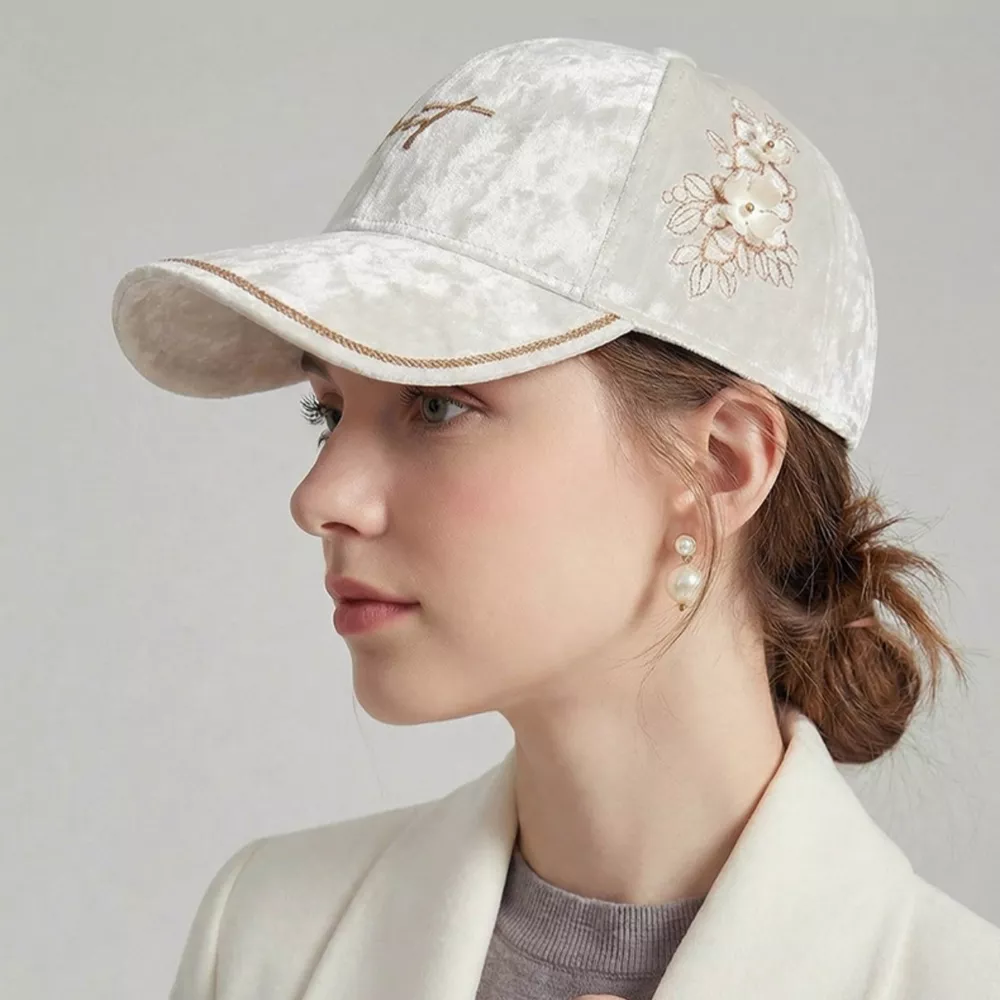 Velvet Baseball Cap with Floral Embellishments, image 5