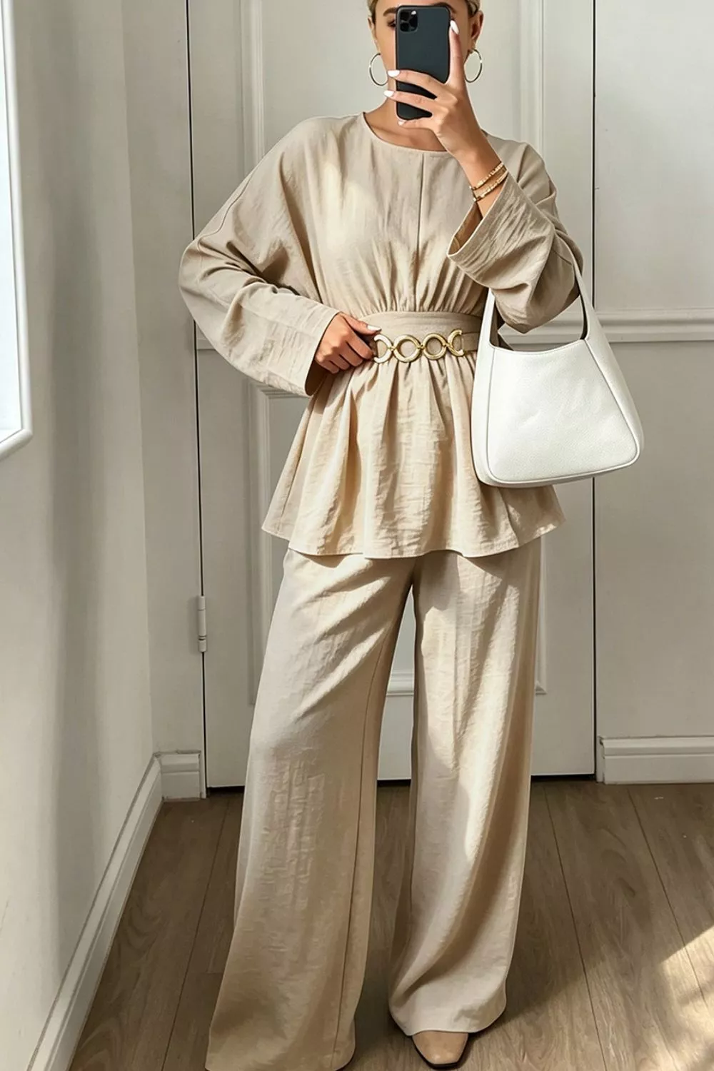 Metal Chain Waist Detail Top and Pants Set, image 6