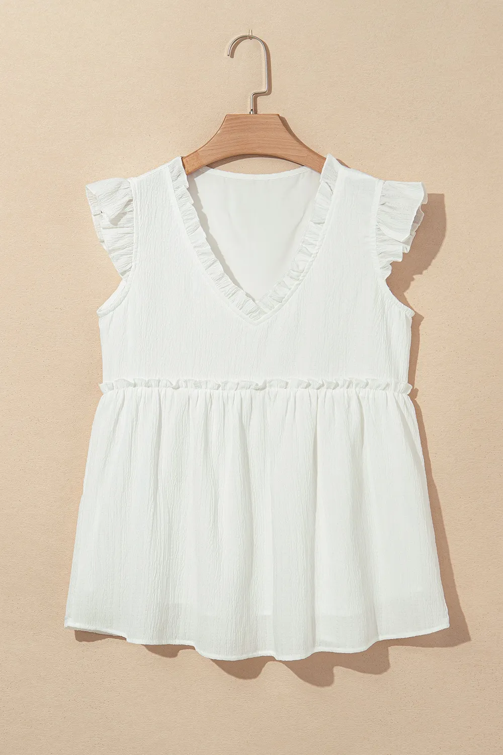 Ruffled Trim V Neck Flutter Flowy Top, image 20